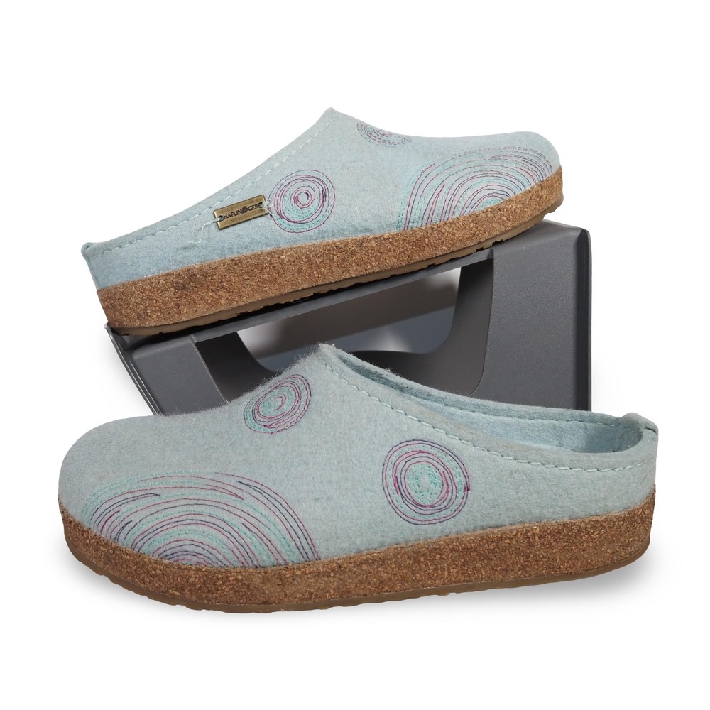 Haflinger Grizzly Womens 7 EU 38 Blue Wool Felt Cork Clogs Embroidered